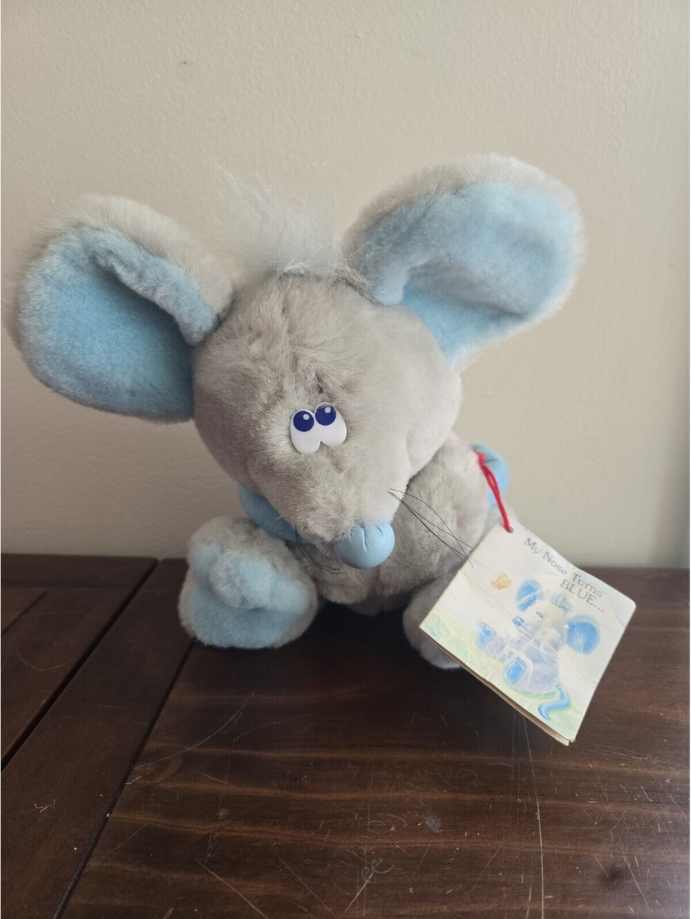 Blue Gray Mouse Blue Vinyl Nose Vintage Russ Plush 10" Toy Lovey Korea
